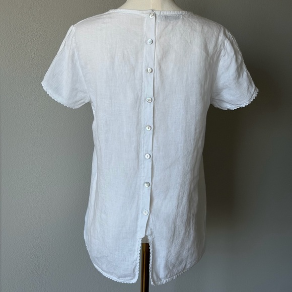 Chic Laura Bianchi White Linen Back Buttons Lace Trim Short Sleeve Women's Top-S - Picture 6 of 15